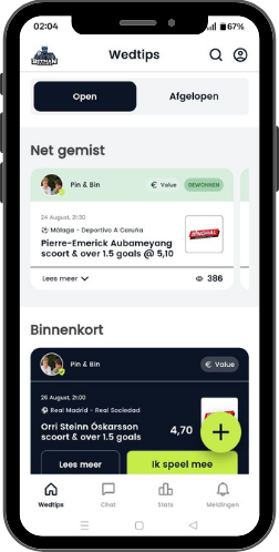 The Betmanbegins app on a phone, showing the betting tips screen.